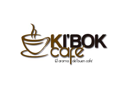 logo Logotipo o Marca realizado para una empresa de cafe y biblioteca llamada "Kibok" y como eslogan "El aroma del buen cafe" ilustrado de forma Vectorial, Vectores. El imagotipo es una taza de Cafe. Colores elegidos para la marca, cafe y negro. Realizado por: Roberto Estevez.